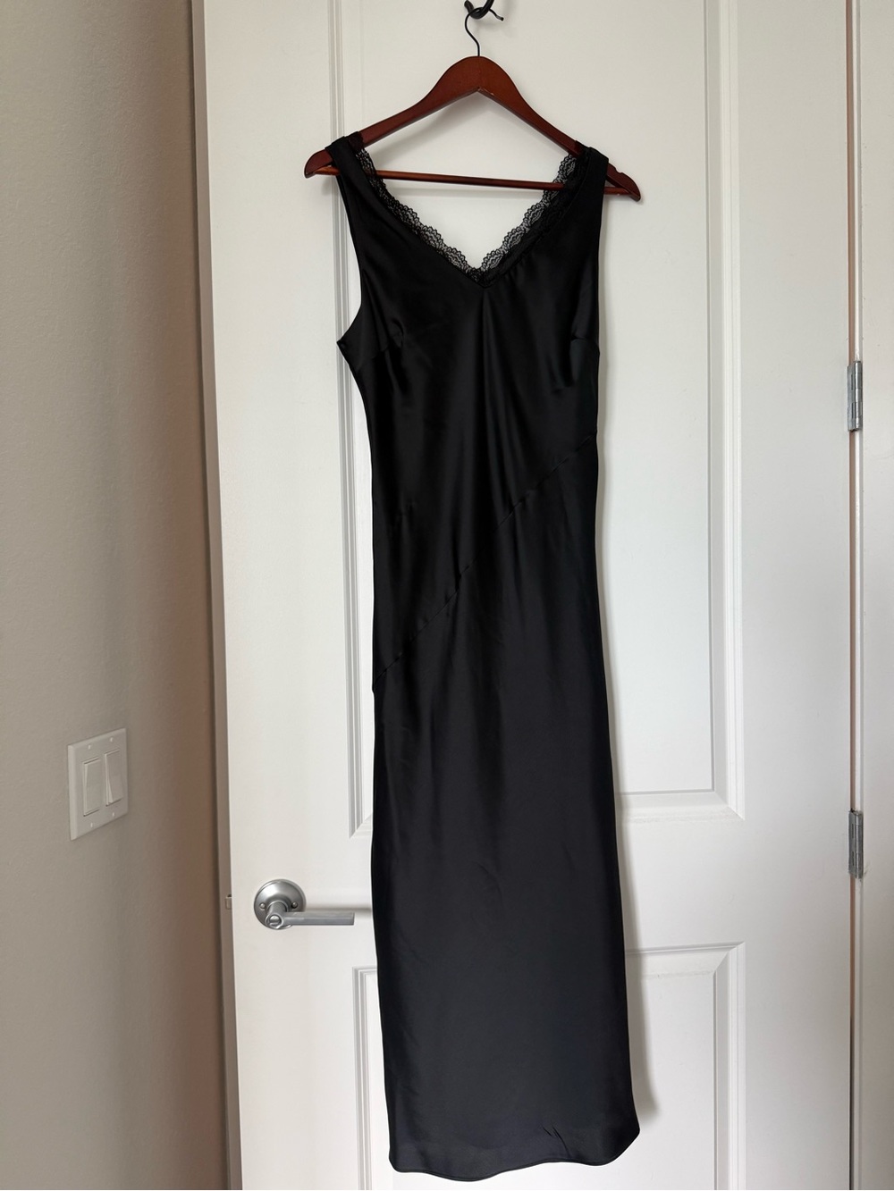 Nicole Miller Black Lace-Trim Satin Slip Dress